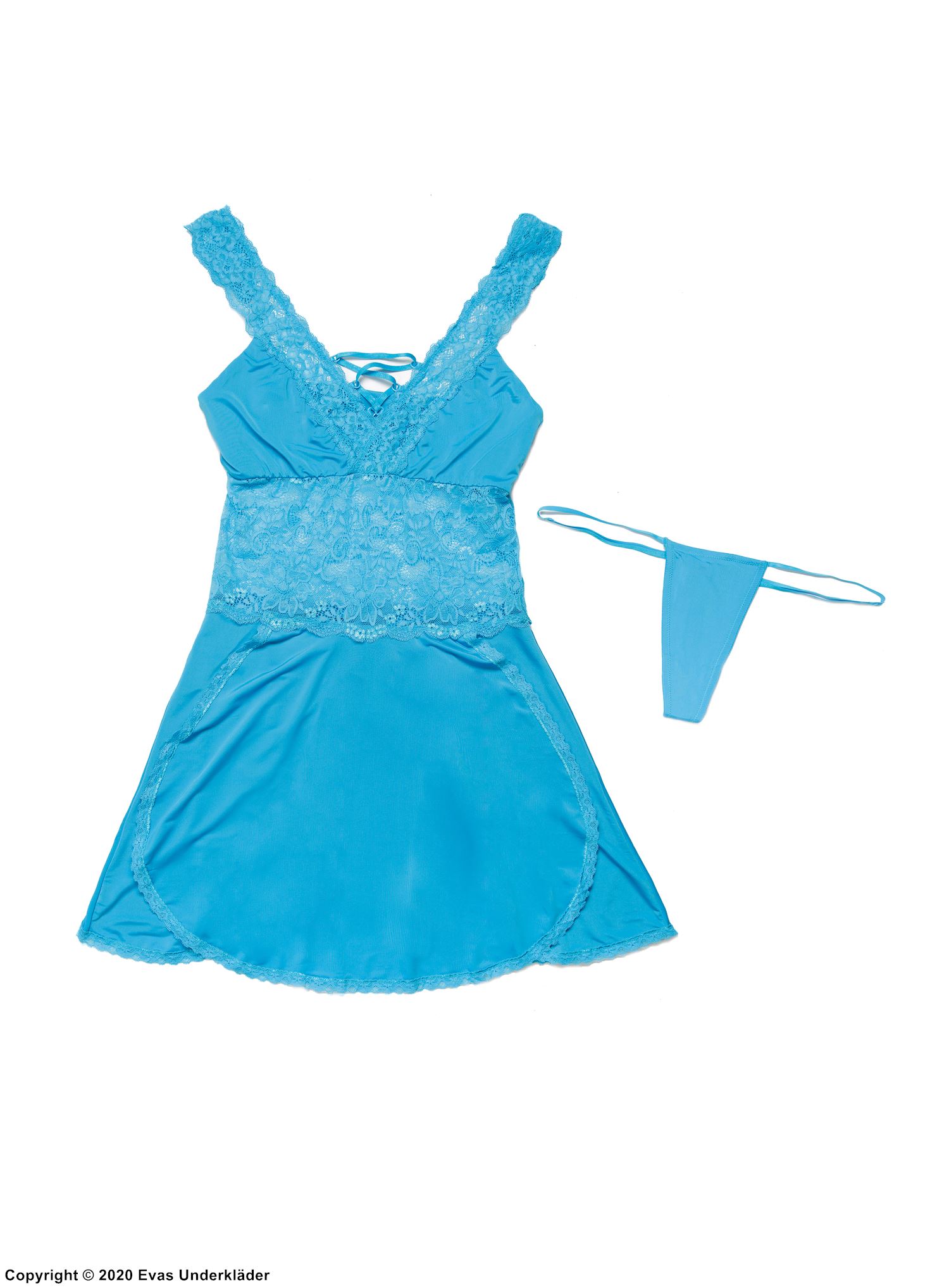 Romantisches Babydoll, Schnürung, Spitzeneinlagen, Schlitz